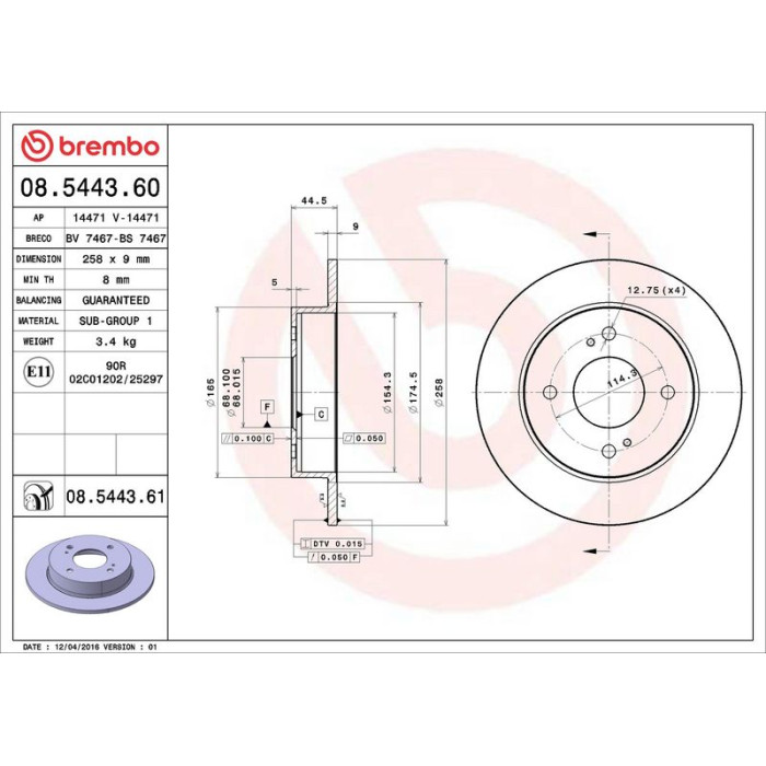 Brembo 08.5443.60 Bremsscheibe PRIME LINE