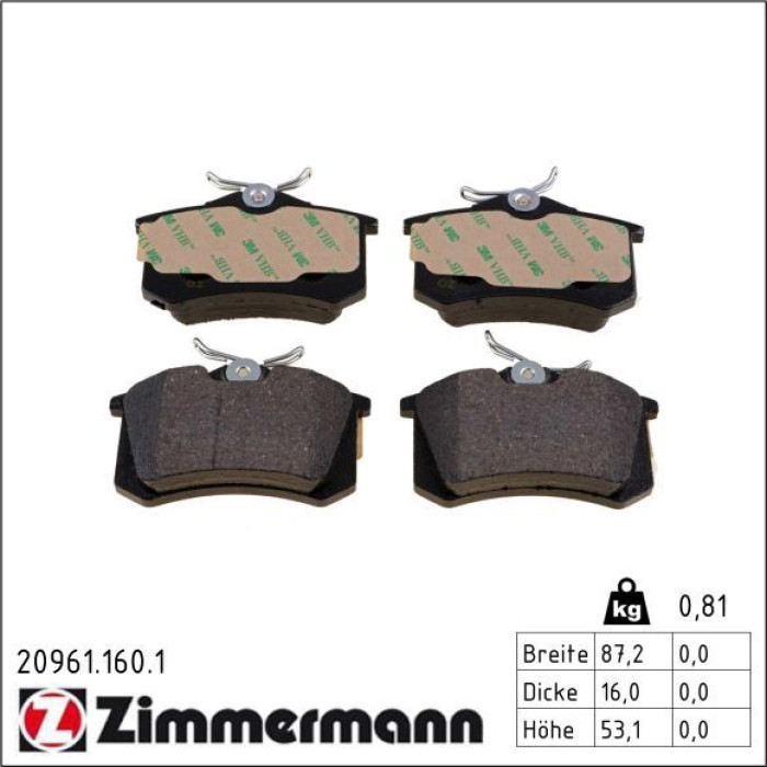 ZIMMERMANN 20961.160.1 Bremsbeläge ZIMMERMANN 20961.160.1 Bremsbeläge