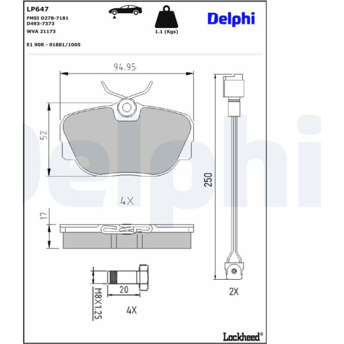 Delphi LP647 Bremsbelagsatz, Scheibenbremse Delphi LP647 Bremsbelagsatz, Scheibenbremse