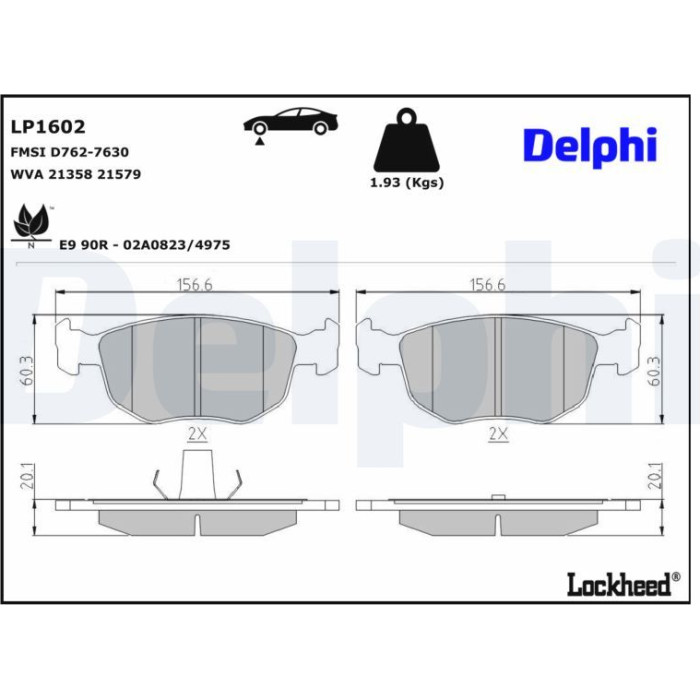 Delphi LP1602 Bremsbelagsatz, Scheibenbremse Delphi LP1602 Bremsbelagsatz, Scheibenbremse