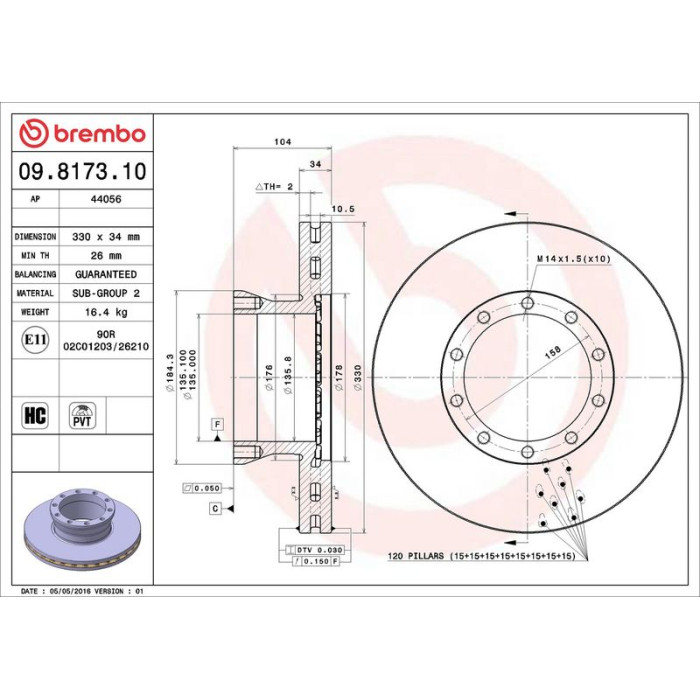 Brembo 09.8173.10 Bremsscheibe PRIME LINE Brembo 09.8173.10 Bremsscheibe PRIME LINE