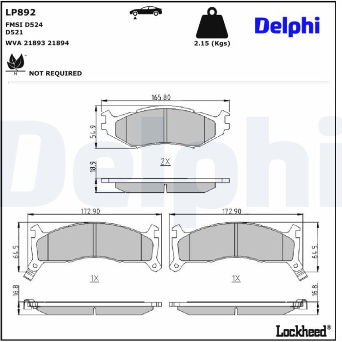 Delphi LP892 Bremsbelagsatz, Scheibenbremse