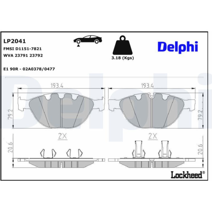 Delphi LP2041 Bremsbelagsatz, Scheibenbremse Delphi LP2041 Bremsbelagsatz, Scheibenbremse