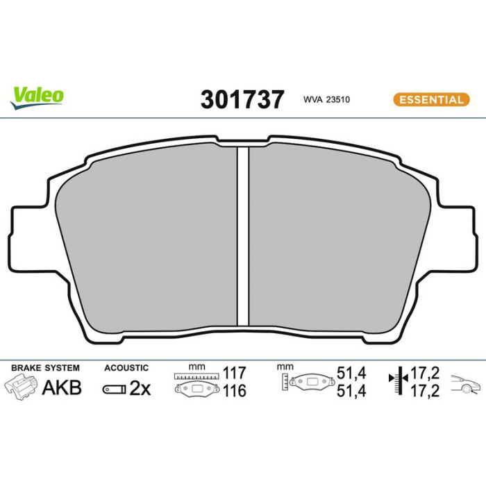 Valeo 301737 Bremsbelagsatz, Scheibenbremse ESSENTIAL Valeo 301737 Bremsbelagsatz, Scheibenbremse ESSENTIAL