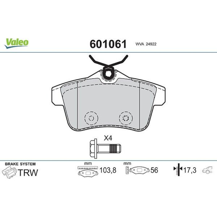 Valeo 601061 Bremsbelagsatz, Scheibenbremse