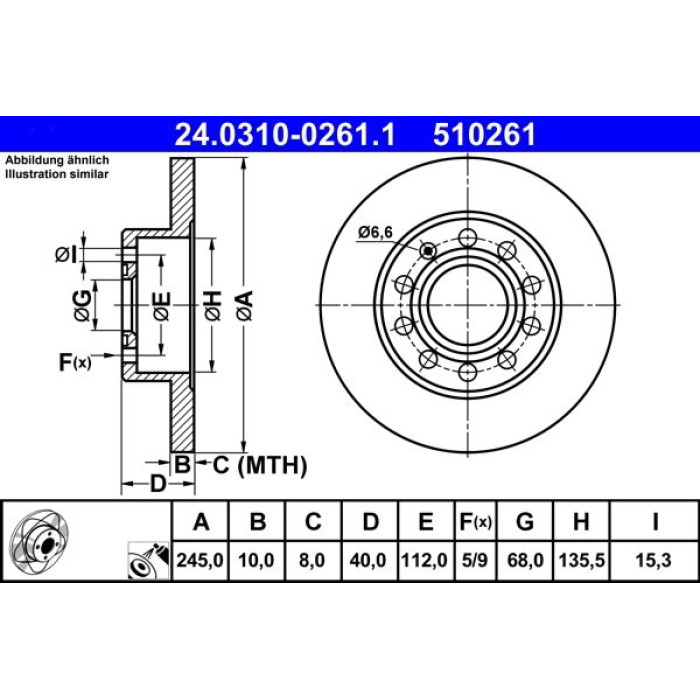 ATE 24.0310-0261.1 Bremsscheibe PowerDisc ATE 24.0310-0261.1 Bremsscheibe PowerDisc