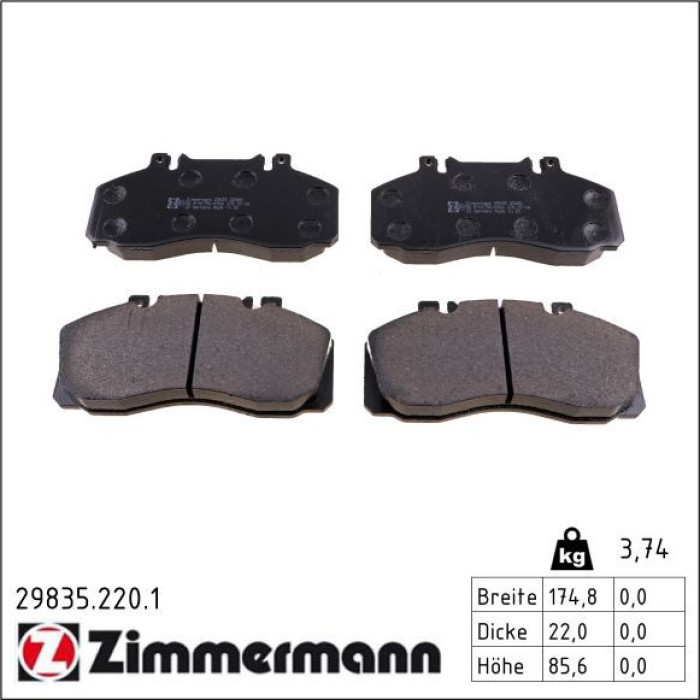 Zimmermann 29835.220.1 Bremsbelagsatz, Scheibenbremse Zimmermann 29835.220.1 Bremsbelagsatz, Scheibenbremse