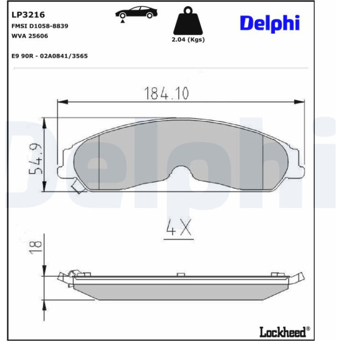 Delphi LP3216 Bremsbelagsatz, Scheibenbremse Delphi LP3216 Bremsbelagsatz, Scheibenbremse