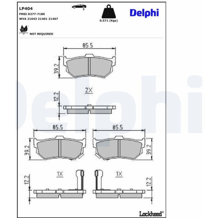 Delphi LP404 Bremsbelagsatz, Scheibenbremse Delphi LP404 Bremsbelagsatz, Scheibenbremse