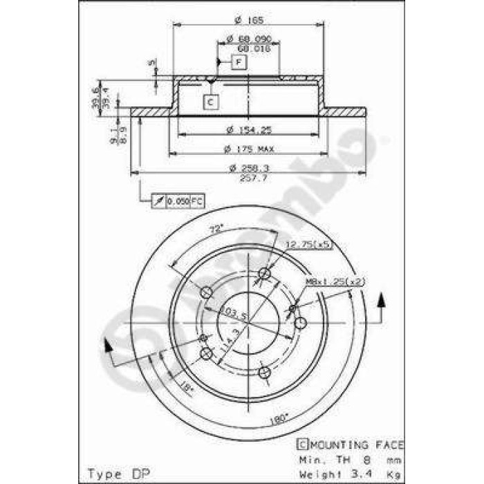 Brembo 08.5443.50 Bremsscheibe PRIME LINE Brembo 08.5443.50 Bremsscheibe PRIME LINE