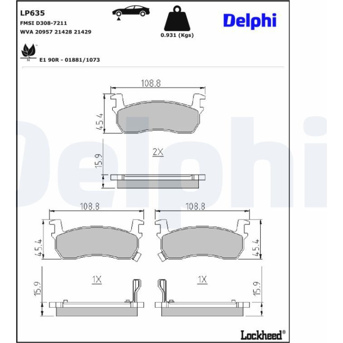 Delphi LP635 Bremsbelagsatz, Scheibenbremse Delphi LP635 Bremsbelagsatz, Scheibenbremse