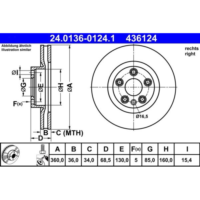 ATE 24.0136-0124.1 Bremsscheibe