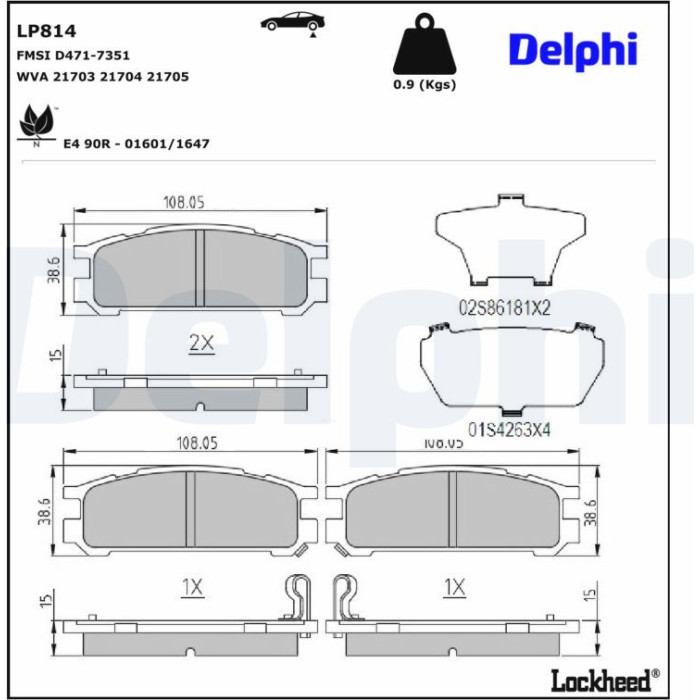 Delphi LP814 Bremsbelagsatz, Scheibenbremse
