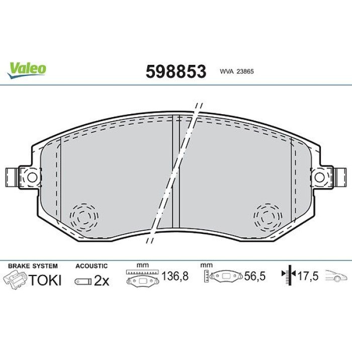 Valeo 598853 Bremsbelagsatz, Scheibenbremse Valeo 598853 Bremsbelagsatz, Scheibenbremse