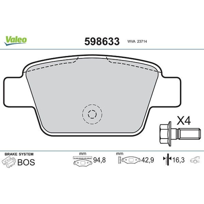 Valeo 598633 Bremsbelagsatz, Scheibenbremse Valeo 598633 Bremsbelagsatz, Scheibenbremse