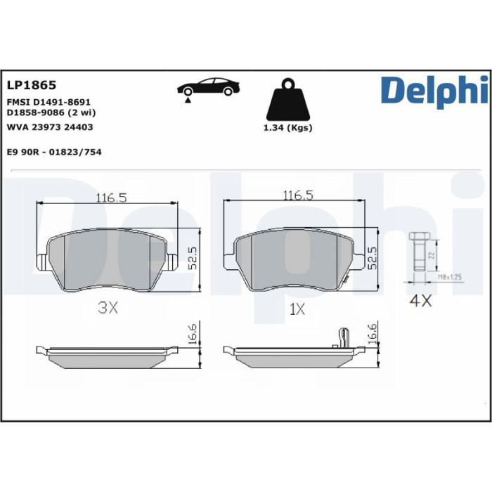 Delphi LP1865 Bremsbelagsatz, Scheibenbremse Delphi LP1865 Bremsbelagsatz, Scheibenbremse