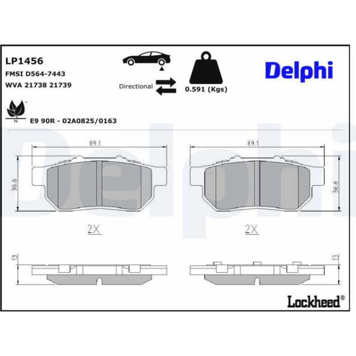 Delphi LP1456 Bremsbelagsatz, Scheibenbremse Delphi LP1456 Bremsbelagsatz, Scheibenbremse