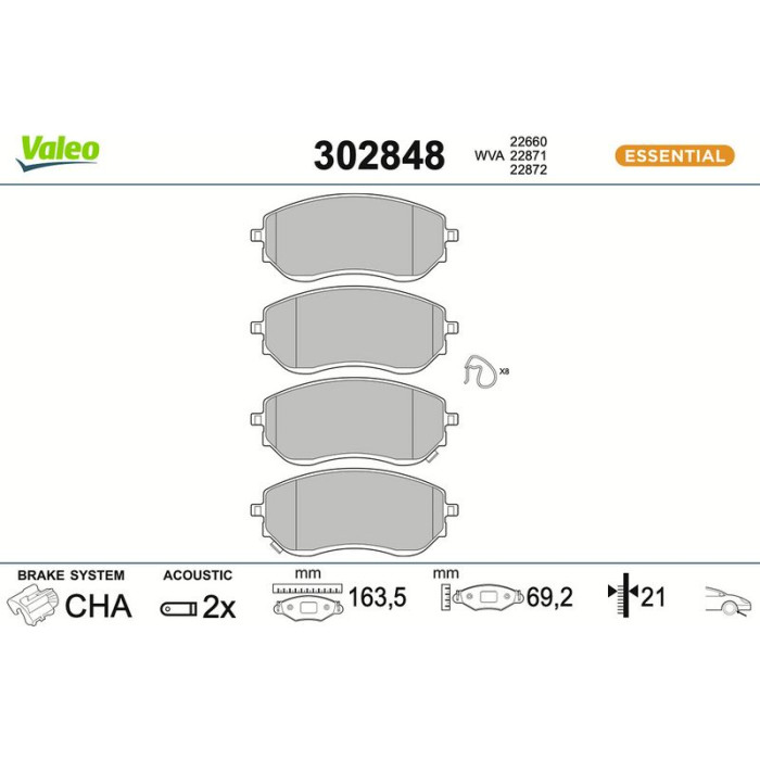 Valeo 302848 Bremsbelagsatz, Scheibenbremse ESSENTIAL Valeo 302848 Bremsbelagsatz, Scheibenbremse ESSENTIAL