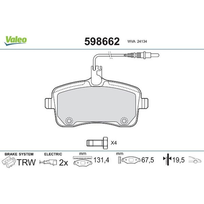 Valeo 598662 Bremsbelagsatz, Scheibenbremse