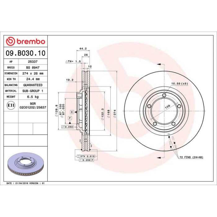 Brembo 09.B030.10 Bremsscheibe PRIME LINE Brembo 09.B030.10 Bremsscheibe PRIME LINE
