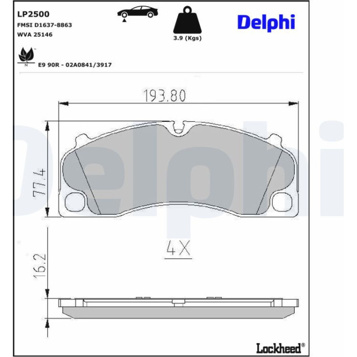 Delphi LP2500 Bremsbelagsatz, Scheibenbremse Delphi LP2500 Bremsbelagsatz, Scheibenbremse