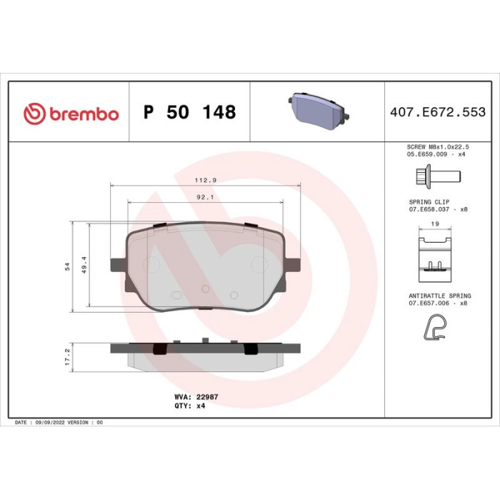 Brembo P 50 148 Bremsbelagsatz, Scheibenbremse PRIME LINE Brembo P 50 148 Bremsbelagsatz, Scheibenbremse PRIME LINE