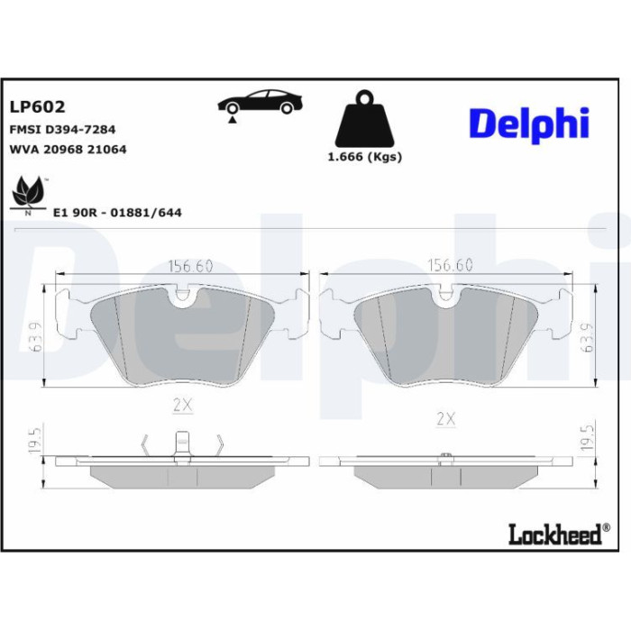 Delphi LP602 Bremsbelagsatz, Scheibenbremse Delphi LP602 Bremsbelagsatz, Scheibenbremse