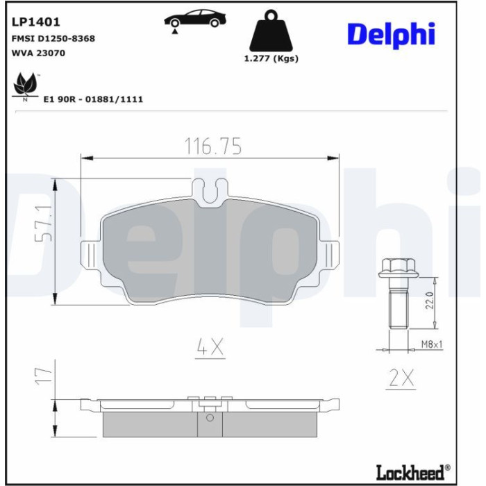 Delphi LP1401 Bremsbelagsatz, Scheibenbremse Delphi LP1401 Bremsbelagsatz, Scheibenbremse