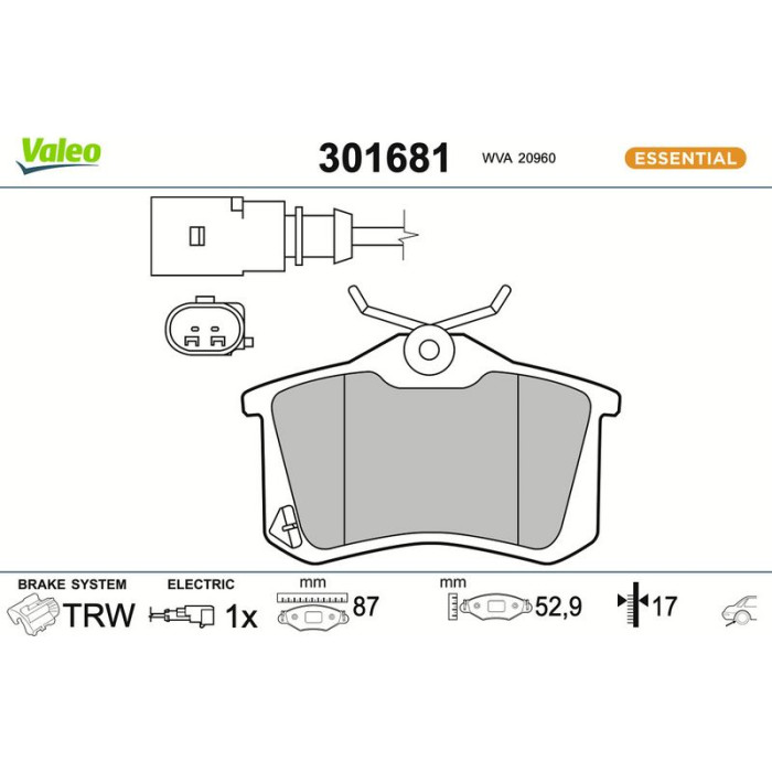 Valeo 301681 Bremsbelagsatz, Scheibenbremse ESSENTIAL Valeo 301681 Bremsbelagsatz, Scheibenbremse ESSENTIAL