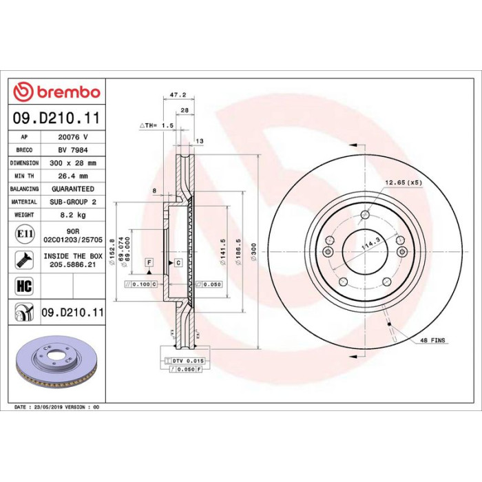 Brembo 09.D210.11 Bremsscheibe PRIME LINE - UV Coated
