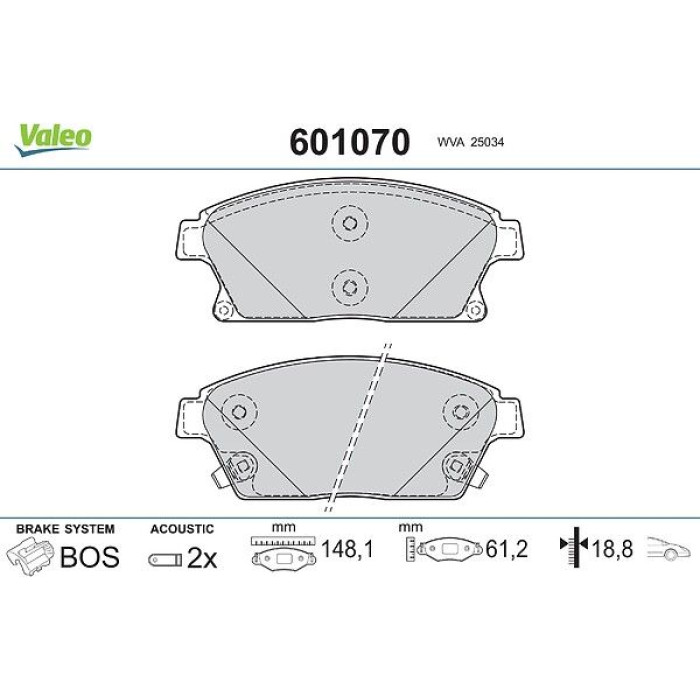 Valeo 601070 Bremsbelagsatz, Scheibenbremse