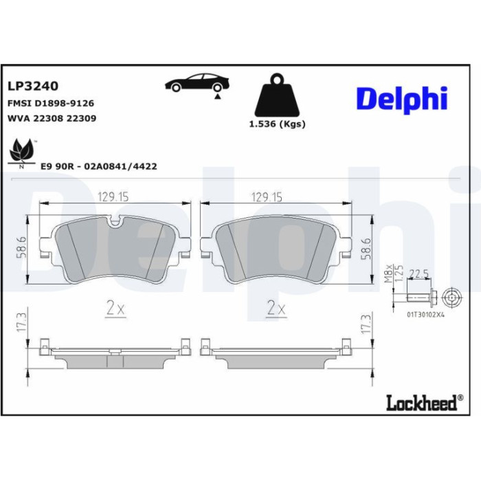 Delphi LP3240 Bremsbelagsatz, Scheibenbremse Delphi LP3240 Bremsbelagsatz, Scheibenbremse