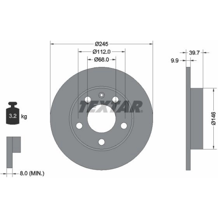 TEXTAR PRO 92106203 Bremsscheibe 245x9,9mm, 05/06x112, voll, beschichtet TEXTAR PRO 92106203 Bremsscheibe 245x9,9mm, 05/06x112, voll, beschichtet
