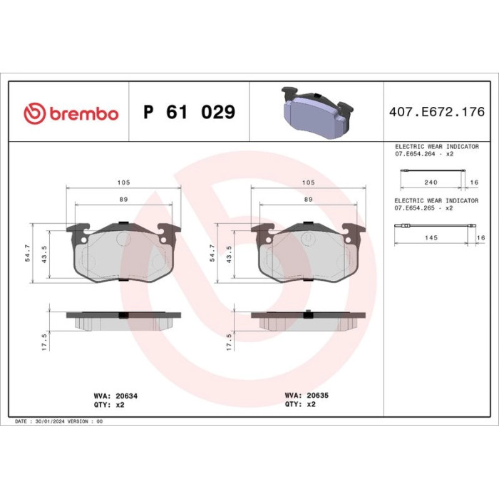 Brembo P 61 029 Bremsbelagsatz, Scheibenbremse PRIME LINE Brembo P 61 029 Bremsbelagsatz, Scheibenbremse PRIME LINE
