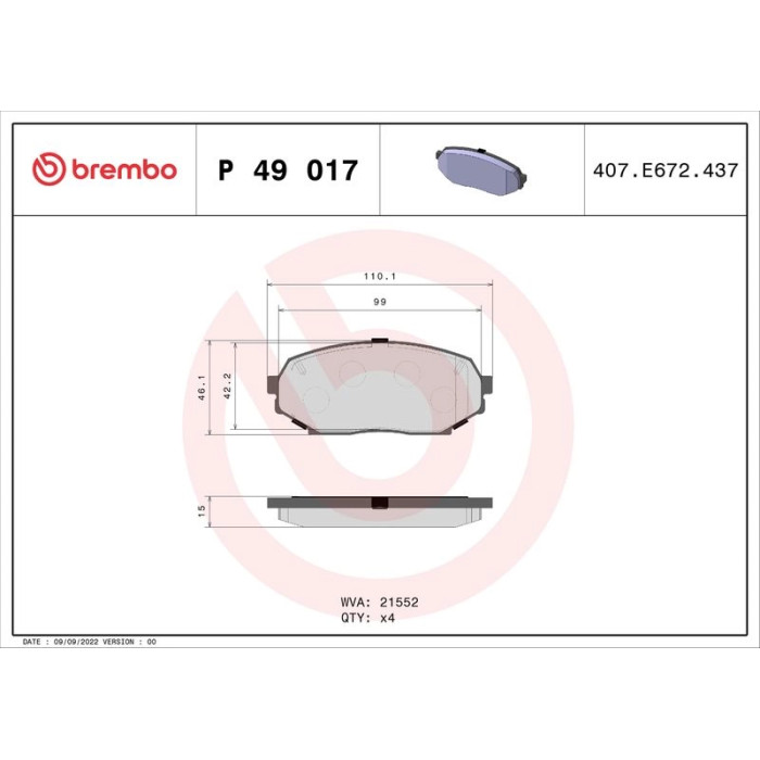Brembo P 49 017 Bremsbelagsatz, Scheibenbremse PRIME LINE Brembo P 49 017 Bremsbelagsatz, Scheibenbremse PRIME LINE