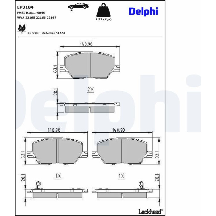 Delphi LP3184 Bremsbelagsatz, Scheibenbremse Delphi LP3184 Bremsbelagsatz, Scheibenbremse