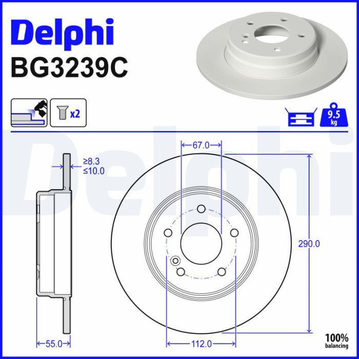 Delphi BG3239C Bremsscheibe 2 x Delphi BG3239C Bremsscheibe 2 x