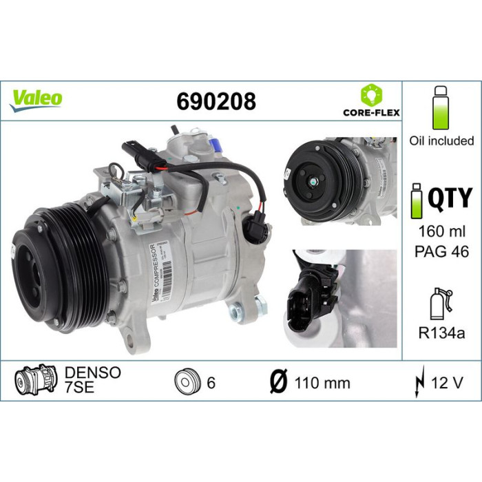 Valeo 690208 Kompressor, Klimaanlage CORE-FLEX Valeo 690208 Kompressor, Klimaanlage CORE-FLEX