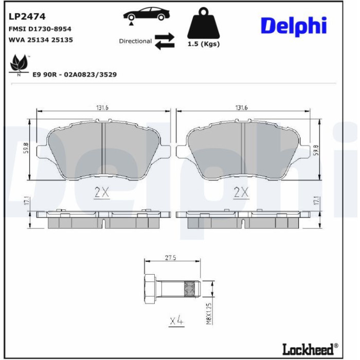 Delphi LP2474 Bremsbelagsatz, Scheibenbremse Delphi LP2474 Bremsbelagsatz, Scheibenbremse