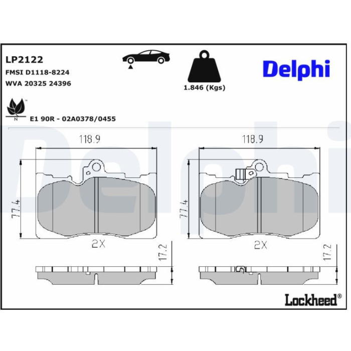 Delphi LP2122 Bremsbelagsatz, Scheibenbremse Delphi LP2122 Bremsbelagsatz, Scheibenbremse