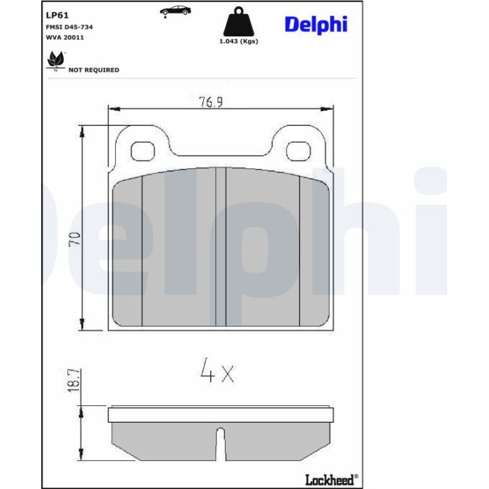Delphi LP61 Bremsbelagsatz, Scheibenbremse Delphi LP61 Bremsbelagsatz, Scheibenbremse