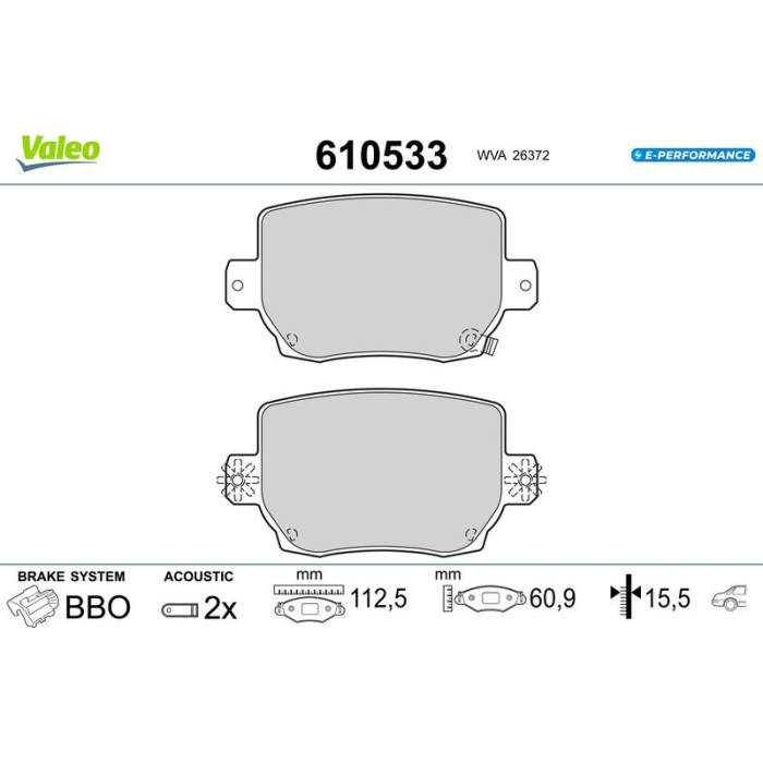 Valeo 610533 Bremsbelagsatz, Scheibenbremse E-PERFORMANCE Valeo 610533 Bremsbelagsatz, Scheibenbremse E-PERFORMANCE