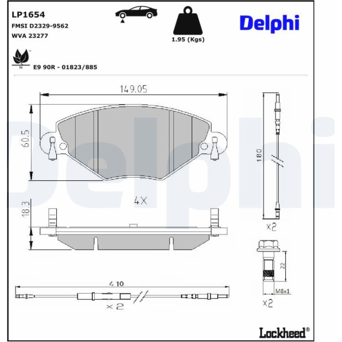 Delphi LP1654 Bremsbelagsatz, Scheibenbremse Delphi LP1654 Bremsbelagsatz, Scheibenbremse