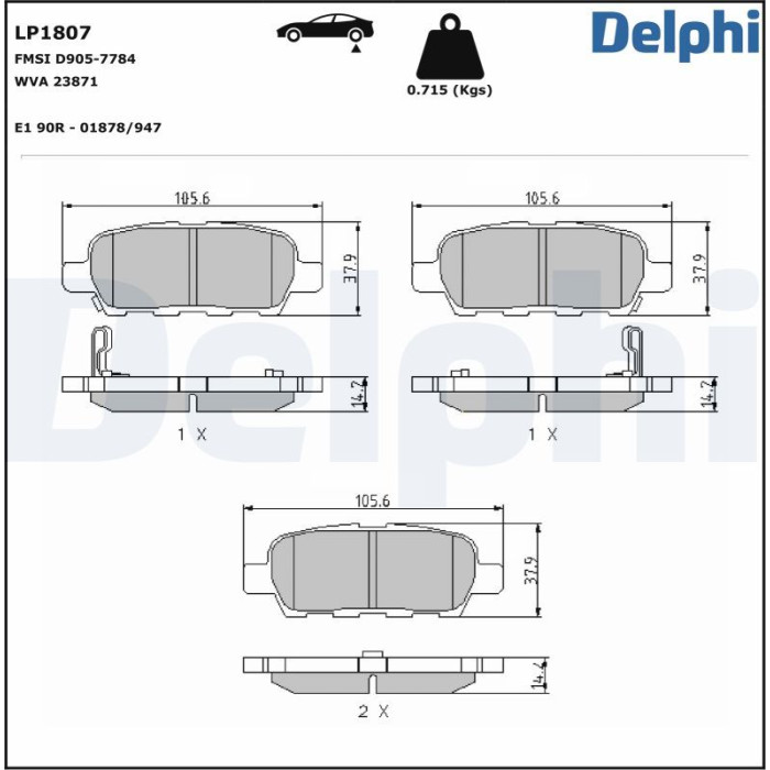 Delphi LP1807 Bremsbelagsatz, Scheibenbremse Delphi LP1807 Bremsbelagsatz, Scheibenbremse
