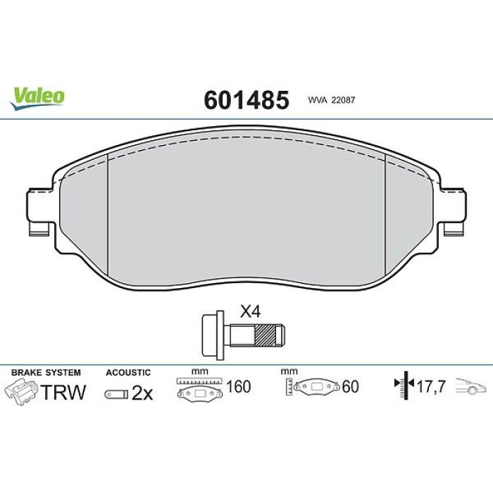 Valeo 601485 Bremsbelagsatz, Scheibenbremse Valeo 601485 Bremsbelagsatz, Scheibenbremse