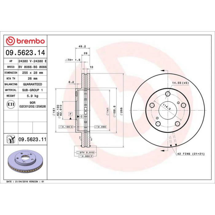 Brembo 09.5623.14 Bremsscheibe PRIME LINE Brembo 09.5623.14 Bremsscheibe PRIME LINE