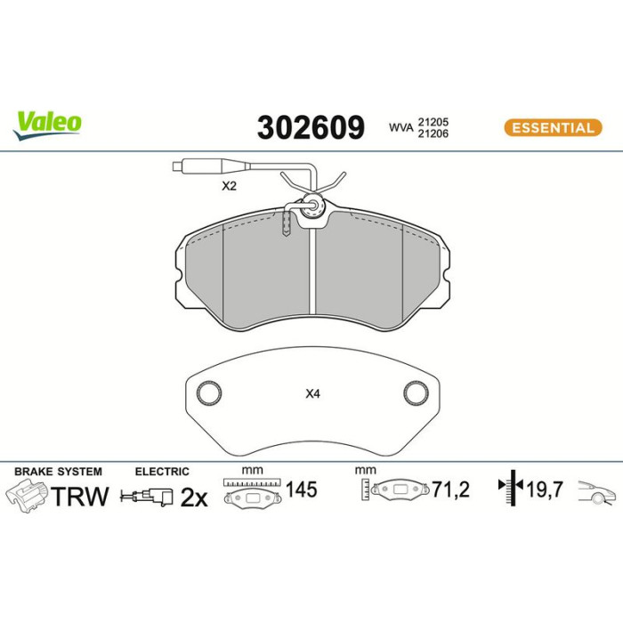 Valeo 302609 Bremsbelagsatz, Scheibenbremse ESSENTIAL Valeo 302609 Bremsbelagsatz, Scheibenbremse ESSENTIAL