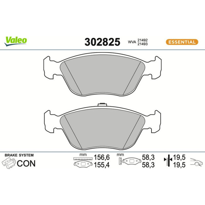 Valeo 302825 Bremsbelagsatz, Scheibenbremse ESSENTIAL Valeo 302825 Bremsbelagsatz, Scheibenbremse ESSENTIAL