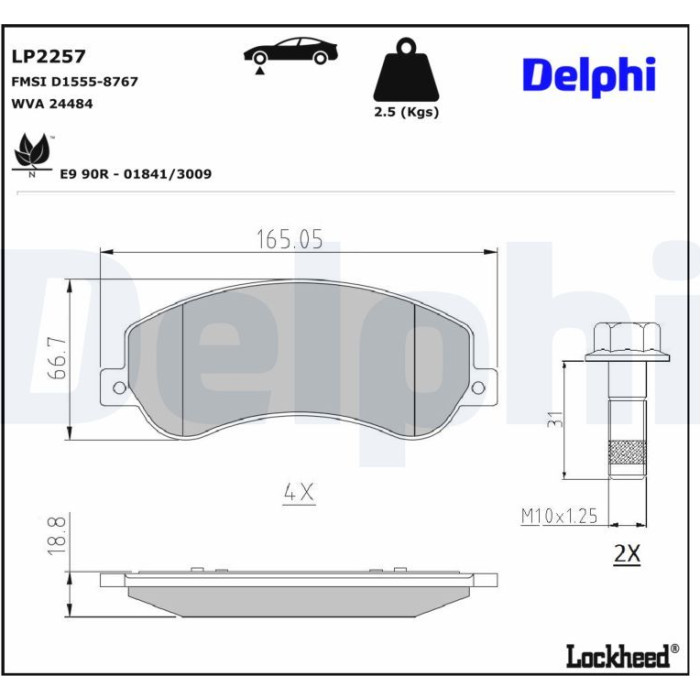 Delphi LP2257 Bremsbelagsatz, Scheibenbremse Delphi LP2257 Bremsbelagsatz, Scheibenbremse