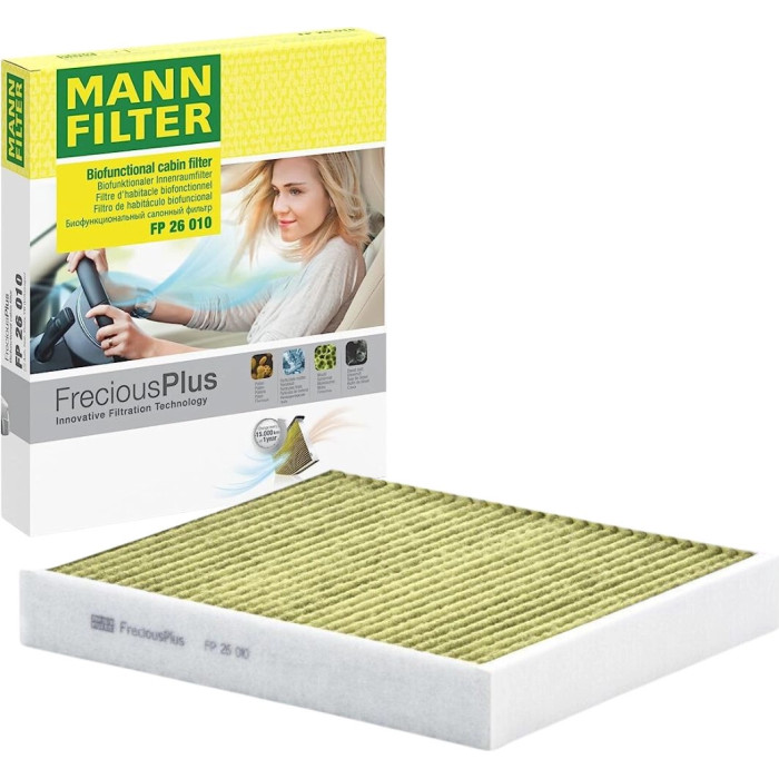 MANN-FILTER FP 26 010 Innenraumfilter FreciousPlus Aktivkohlefilter mit Polyphenol, antibakteriell, Feinstaubfilter (PM 2.5)